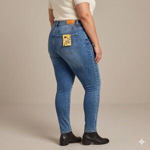 Hybrid & Company Womens High Waist Skinny Jeans Medium Wash Blue Denim P22890SKX